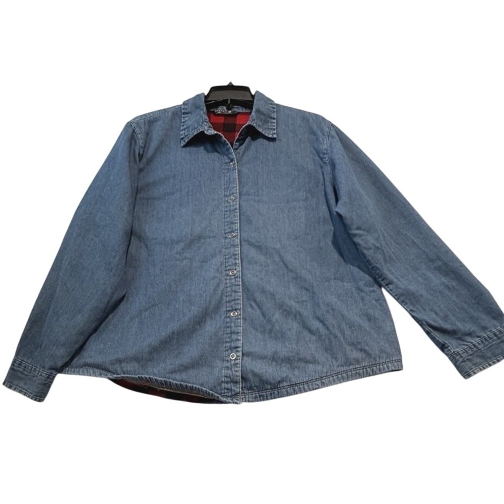 Riders by Lee Women's Denim Shacket Red Buffalo Plaid XXL Flannel Lined